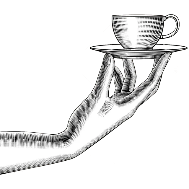 Mano sosteniendo una taza de café, ilustración de Café Studio